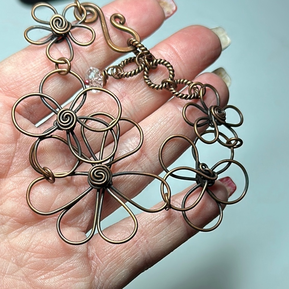 Floral Bronze Wire bracelet with S clasp